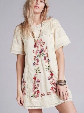 Free People Perfectly Victorian Mini Dress Size XS, Cream Multi Color NWOT